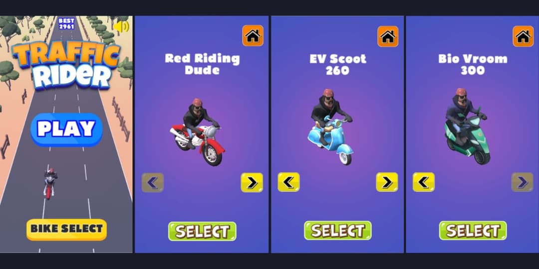 Traffic Rider: Variety of Moto Bikes